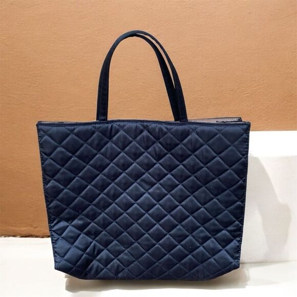 Lancome Black Quilted Satin Like Fabric Tote Bag. EUC - Picture 1 of 4